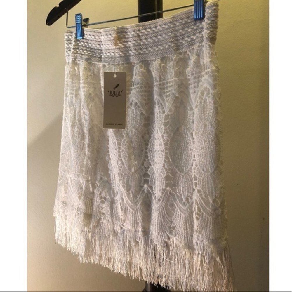 NEW Julia Fashion Classic White Fringe Lace Skirt Size L/XL - Picture 3 of 8